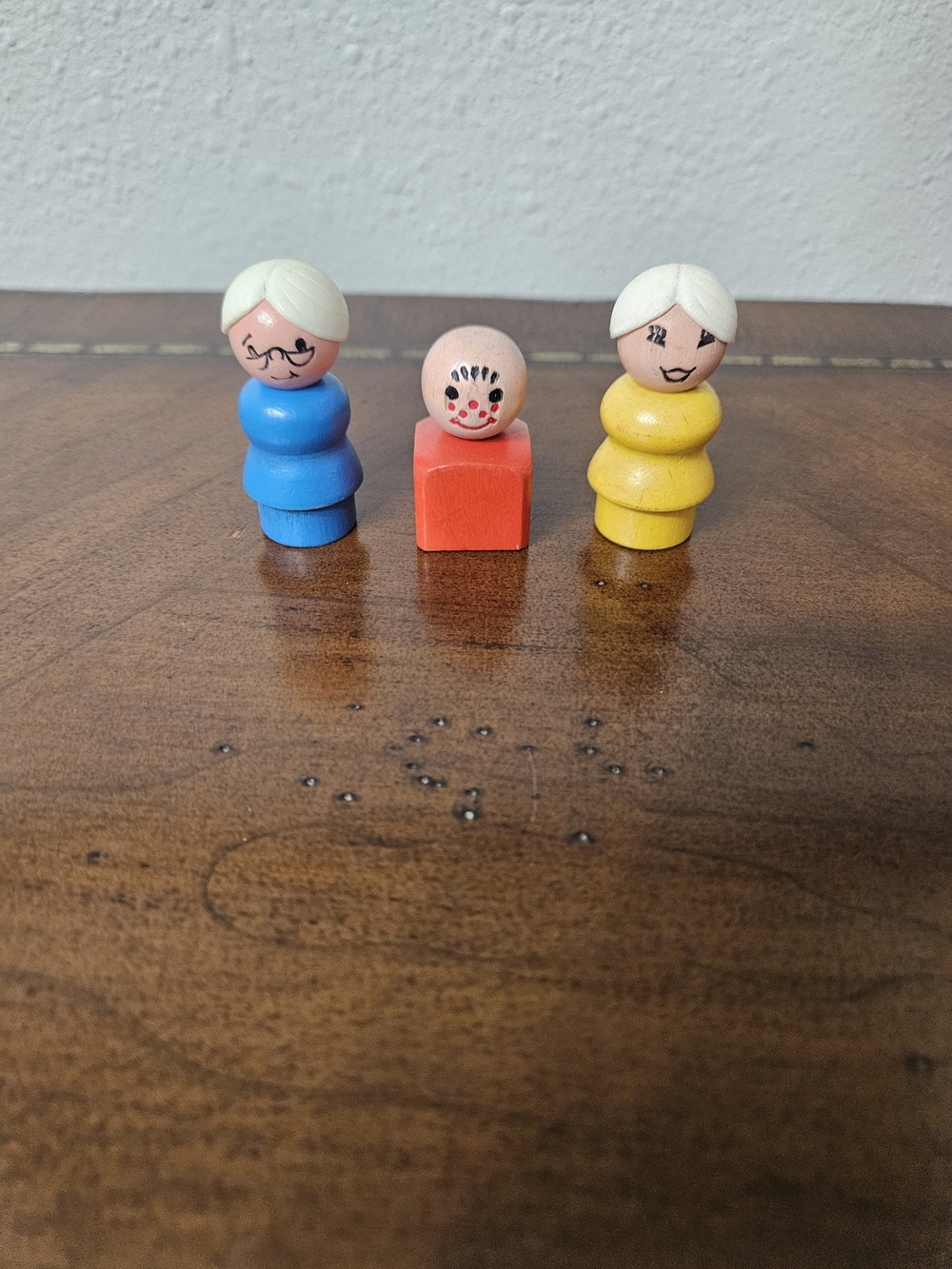 Vintage Fisher-Price Little People Wooden Dolls Set of 3 - Blue, Red, Yellow